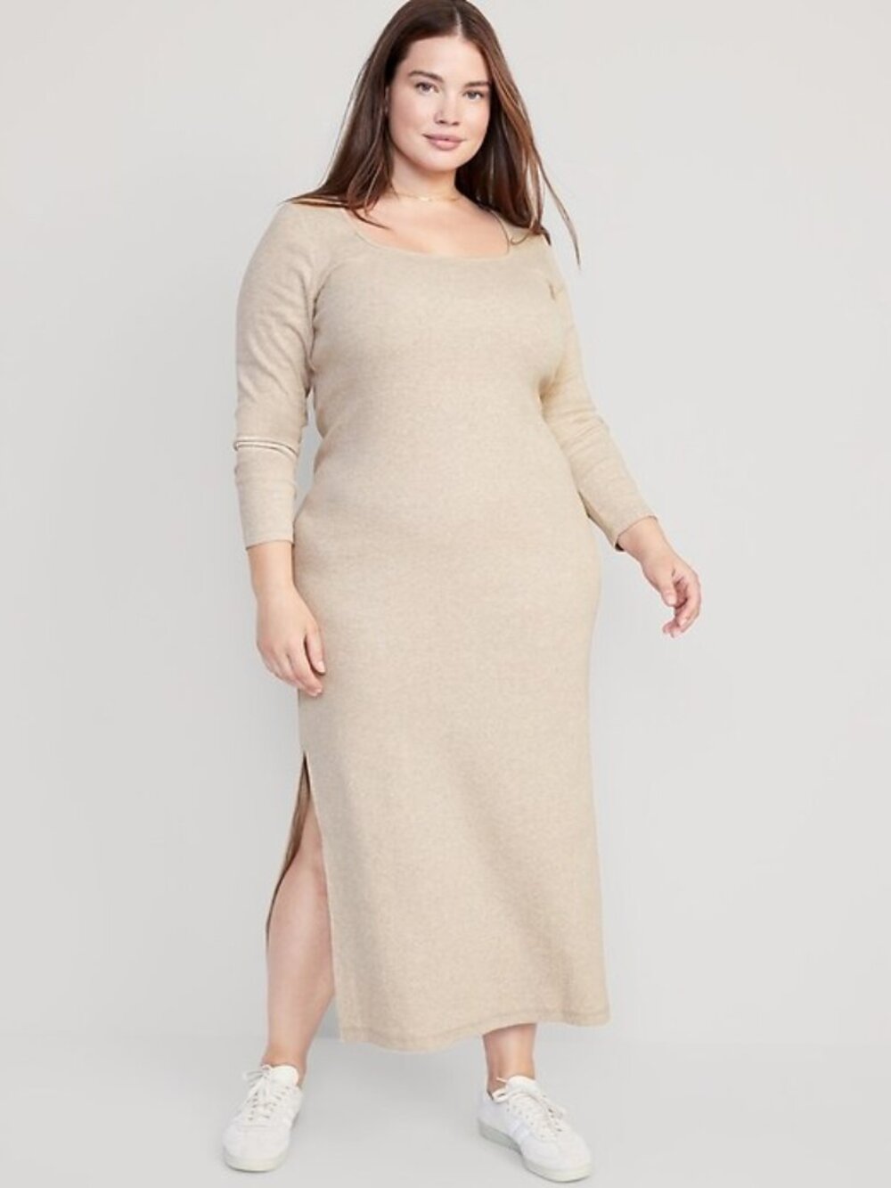 Old Navy Fitted Long-Sleeve Rib-Knit Maxi Dress – XL Tall – Oatmeal – Like New